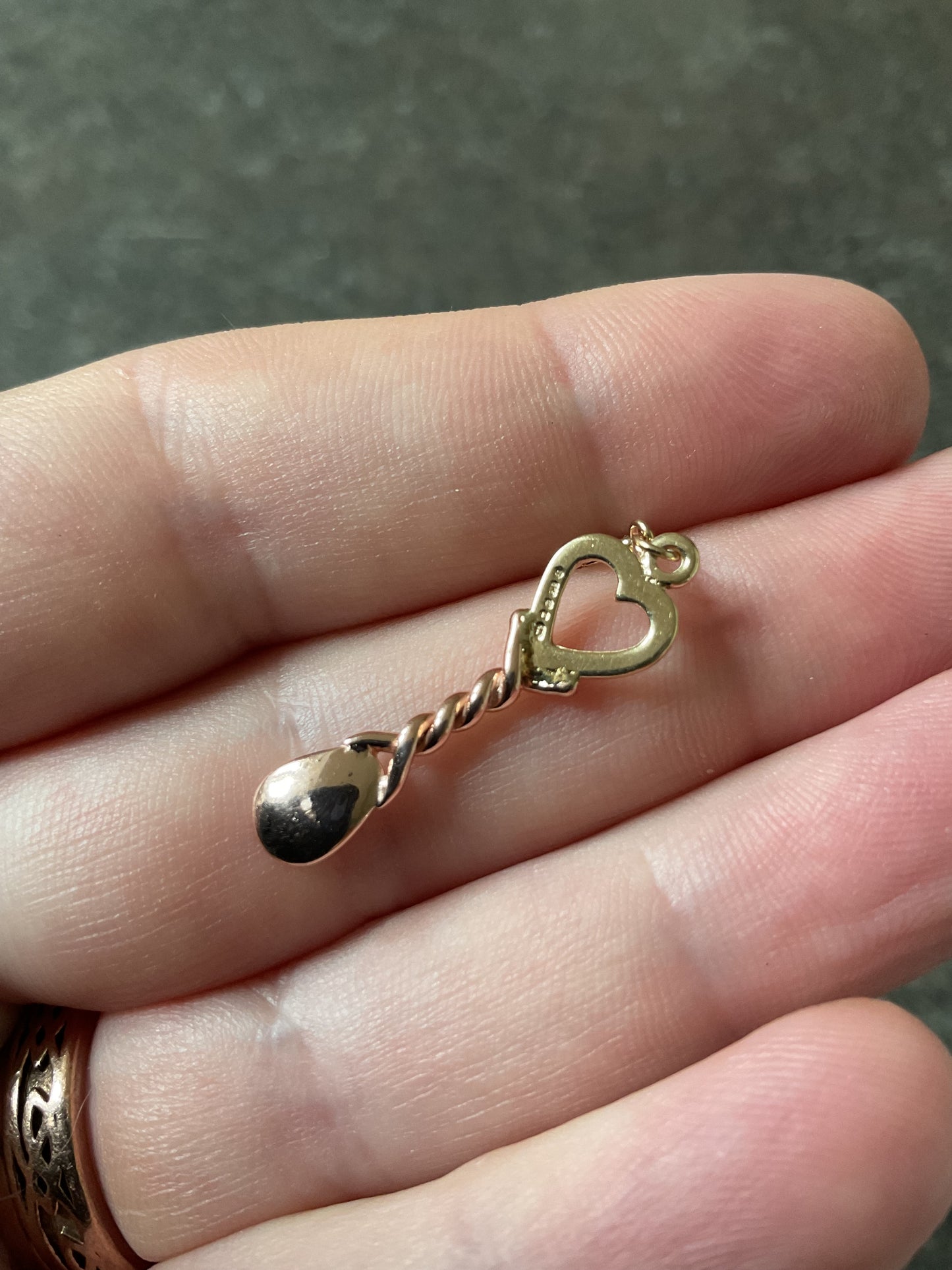 Vintage Clogau 9ct Welsh Lovespoon charm in yellow and rose gold (Dragon charm sold)