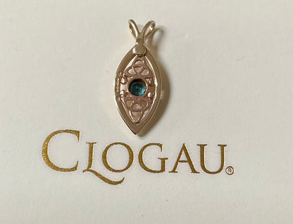 Vintage 9ct Clogau Queen Eleanor/Tryfan Blue stone elliptical pendant in yellow rose gold