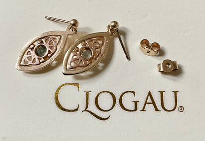 Vintage Clogau 9ct Queen Eleanor/Tryfan Blue Topaz elliptical drop earrings yellow rose gold