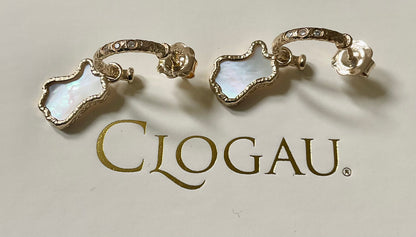 Clogau 9ct Lady of Luck Diamond and Mother of Pearl hoop earrings in yellow gold RRP £690