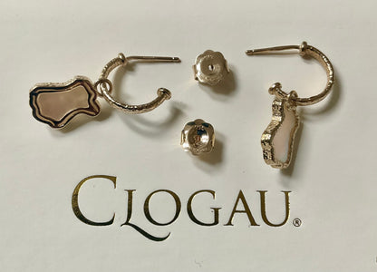 Clogau 9ct Lady of Luck Diamond and Mother of Pearl hoop earrings in yellow gold RRP £690