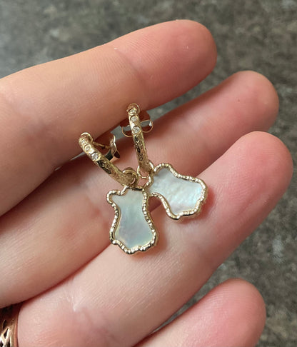 Clogau 9ct Lady of Luck Diamond and Mother of Pearl hoop earrings in yellow gold RRP £690