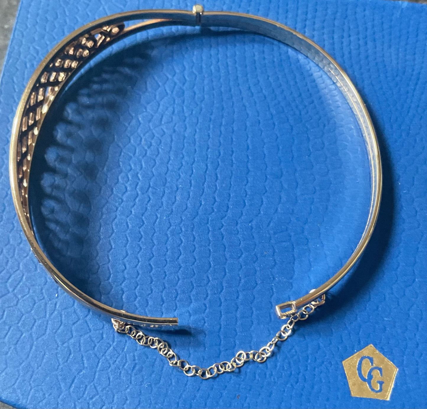 Vintage Clogau Lady Guinevere bangle necklace and earrings matching set in yellow and rose gold