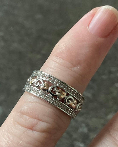 Clogau Tree of Life White Topaz Triple band ring size K in silver and rose gold RRP £219