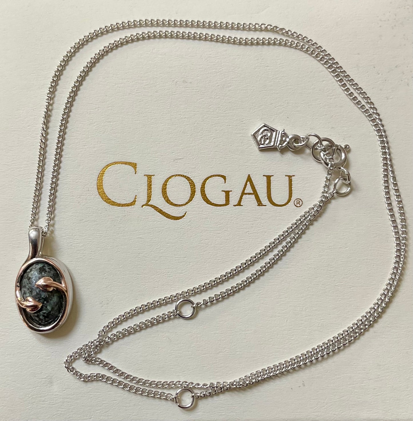 Clogau Preseli Bluestone Heart of Wales pendant necklace in silver and rose gold 18-22”