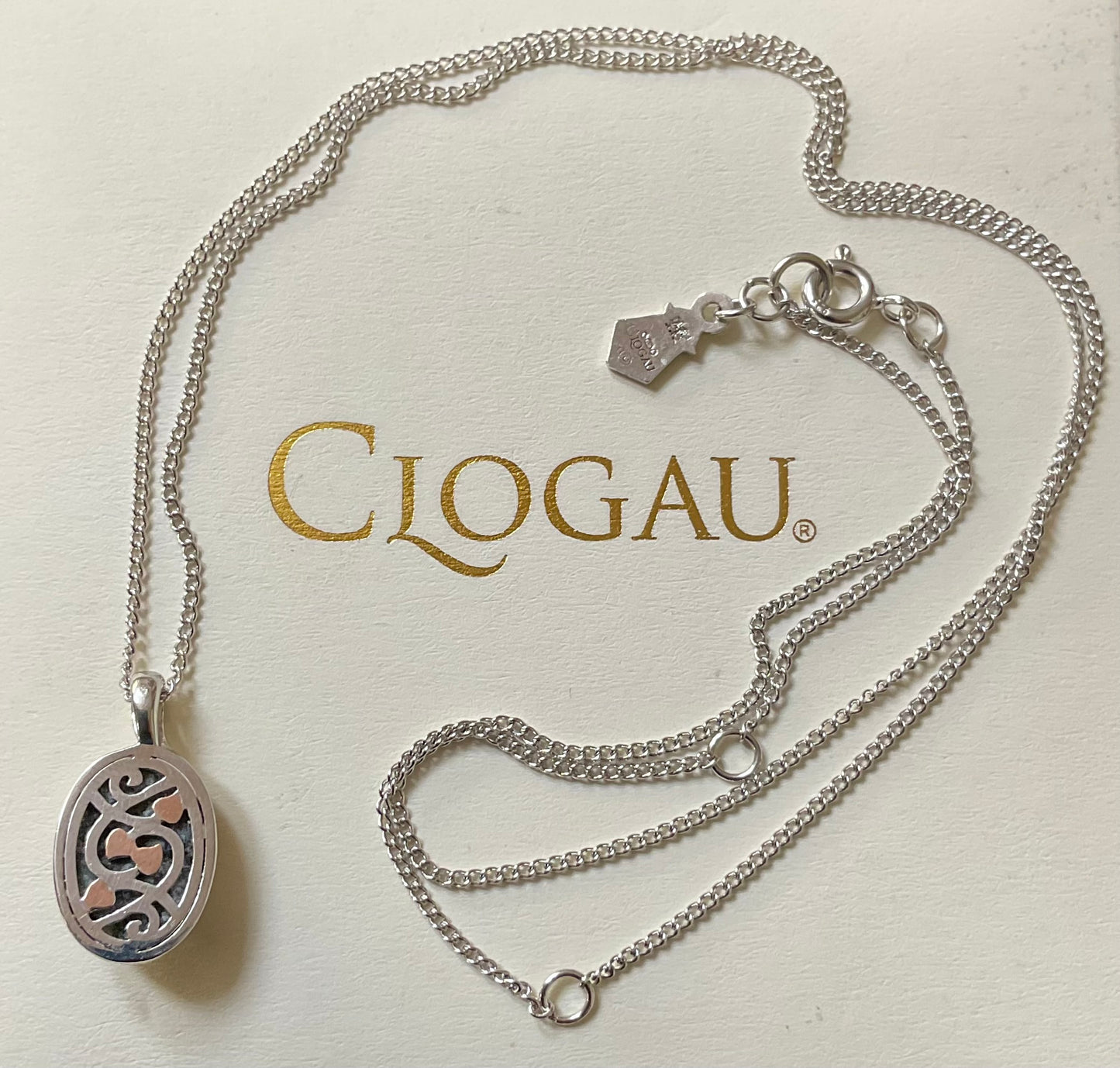 Clogau Preseli Bluestone Heart of Wales pendant necklace in silver and rose gold 18-22”