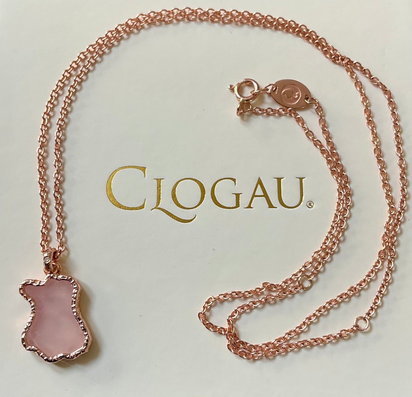 Clogau 9ct Lady of Love Rose Quartz pendant necklace in rose gold 18-22” RRP £580