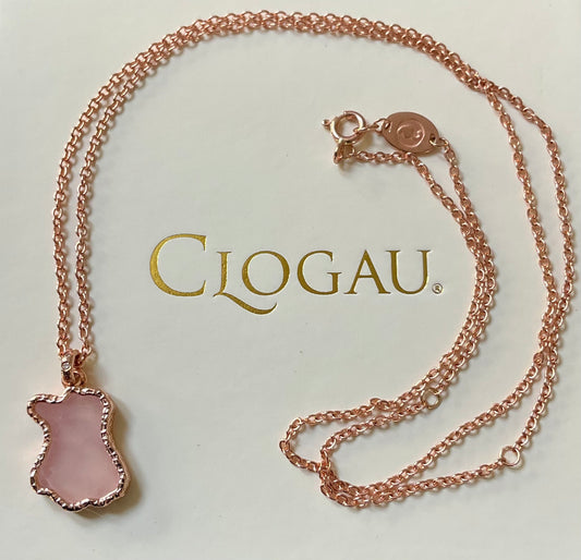 Clogau 9ct Lady of Love Rose Quartz pendant necklace in rose gold 18-22” RRP £580
