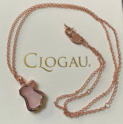 Clogau 9ct Lady of Love Rose Quartz pendant necklace in rose gold 18-22” RRP £580