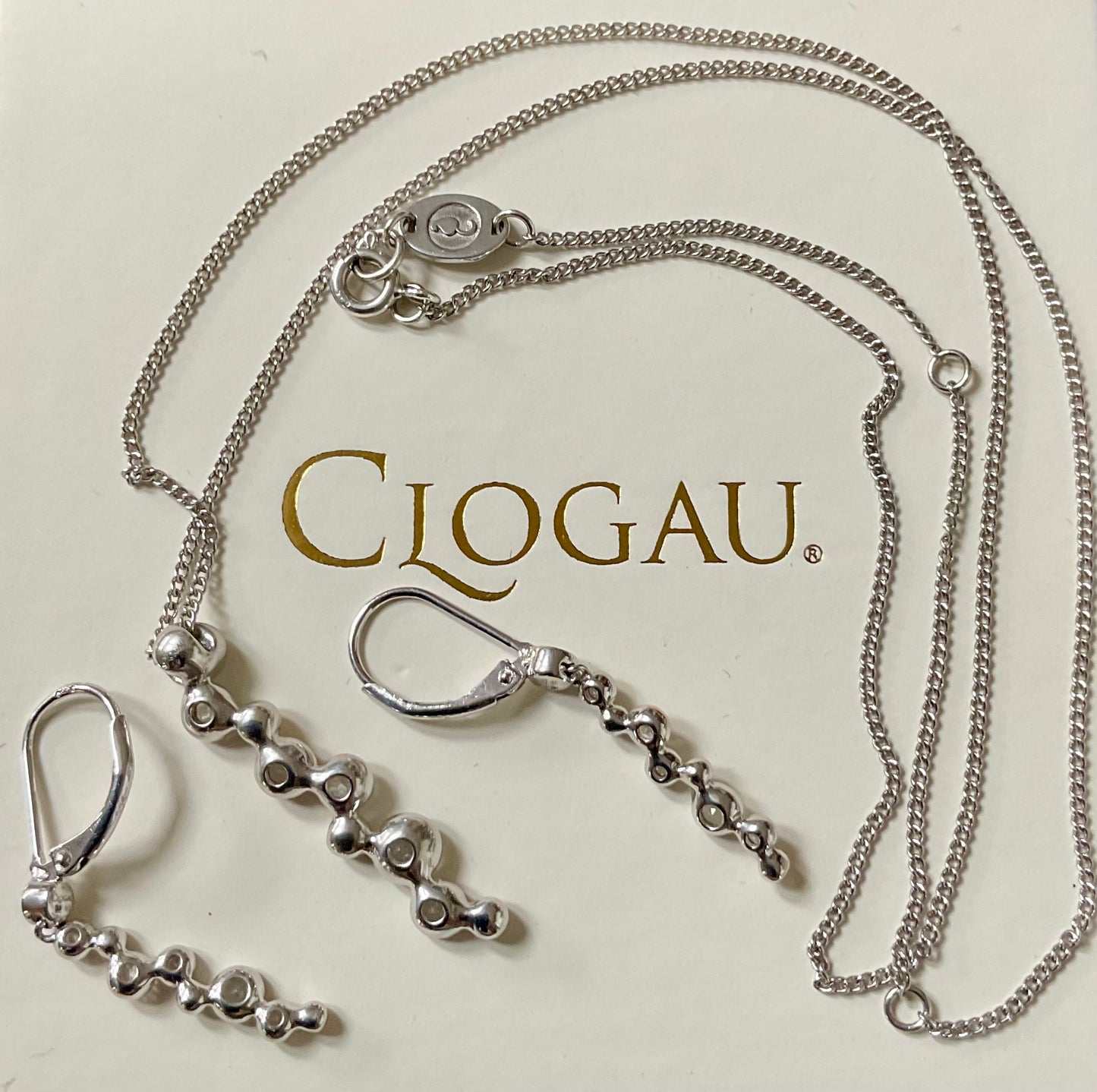 Clogau Celebration White Topaz necklace 18, 20 or 22” and drop earrings in silver and rose gold matching set