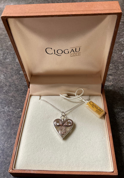 Clogau Heart of Wales White Topaz pendant necklace 18” in silver and rose gold