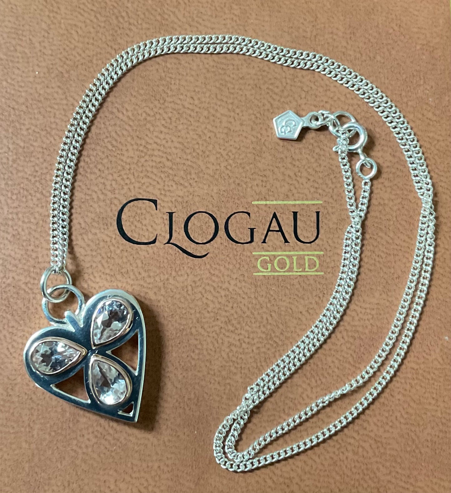 Clogau Heart of Wales White Topaz pendant necklace 18” in silver and rose gold