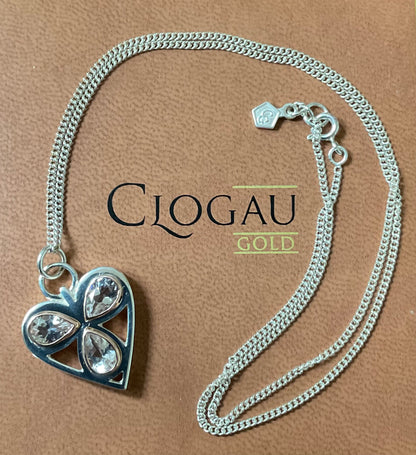 Clogau Heart of Wales White Topaz pendant necklace 18” in silver and rose gold