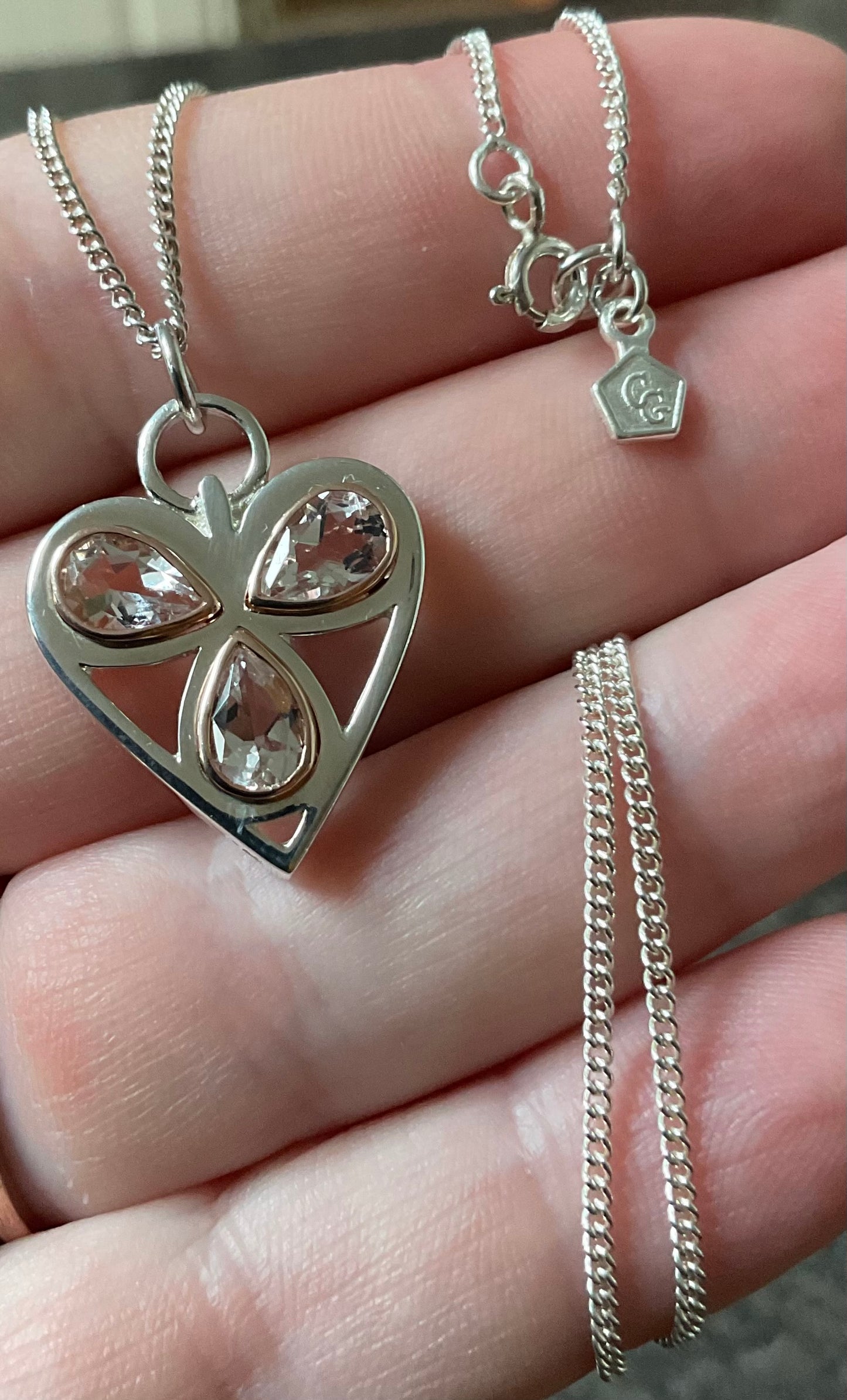 Clogau Heart of Wales White Topaz pendant necklace 18” in silver and rose gold
