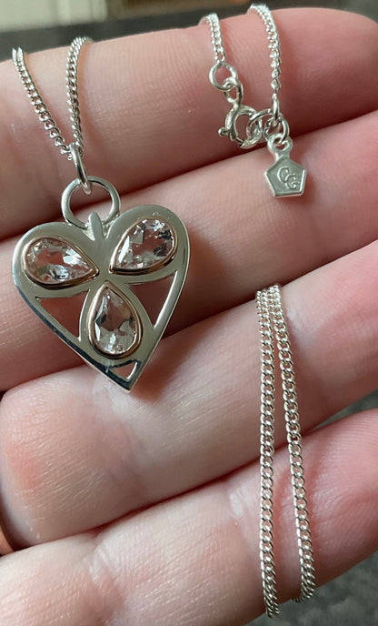 Clogau Heart of Wales White Topaz pendant necklace 18” in silver and rose gold