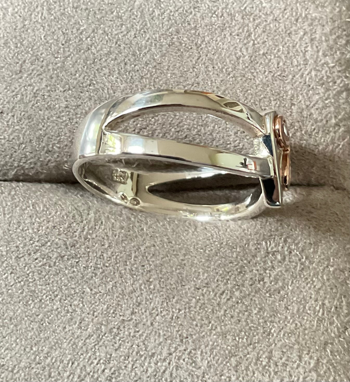 Clogau Heart of Wales White Topaz ring size T in silver and rose gold