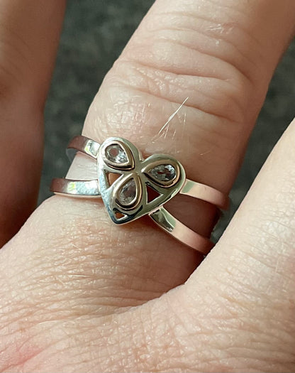 Clogau Heart of Wales White Topaz ring size T in silver and rose gold