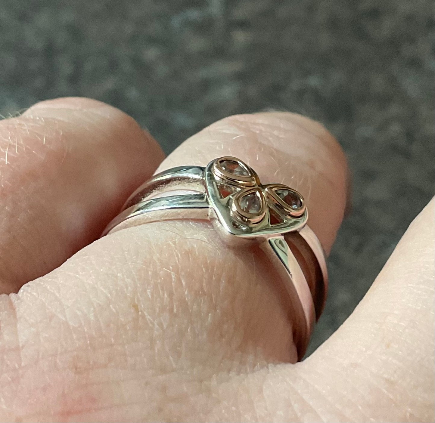 Clogau Heart of Wales White Topaz ring size T in silver and rose gold