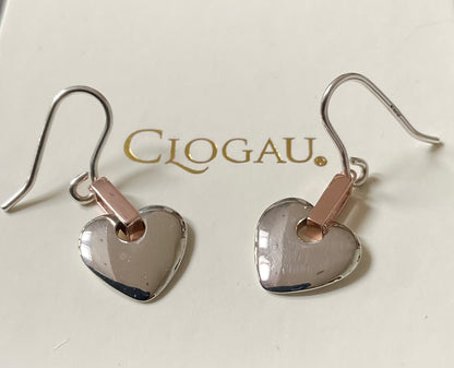 Clogau Cariad Heart drop earrings in silver and rose gold