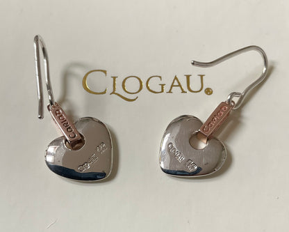 Clogau Cariad Heart drop earrings in silver and rose gold