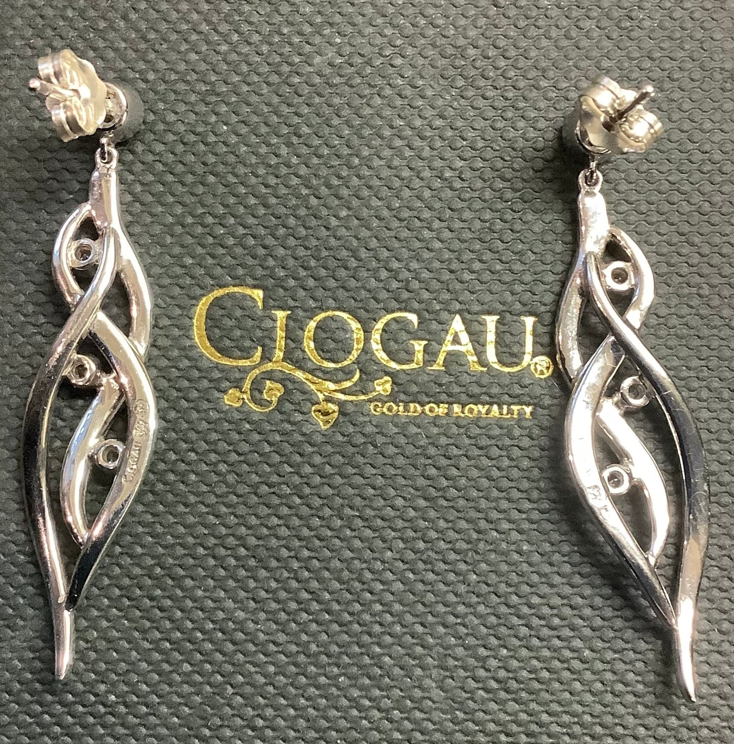 Clogau Swallow Falls white topaz drop earrings silver and rose gold