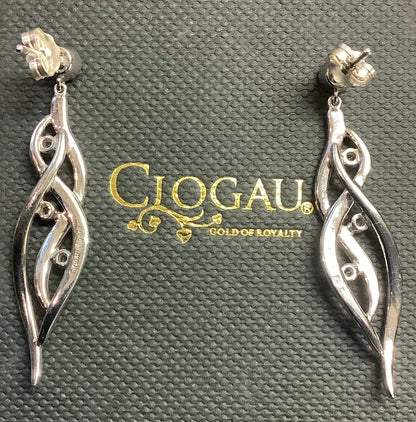 Clogau Swallow Falls white topaz drop earrings silver and rose gold