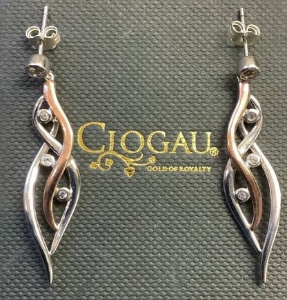 Clogau Swallow Falls white topaz drop earrings silver and rose gold