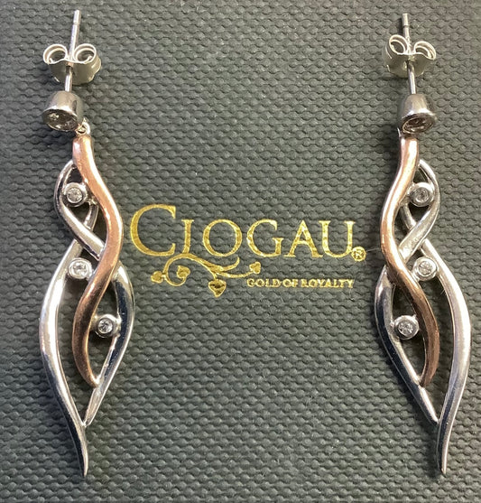 Clogau Swallow Falls white topaz drop earrings silver and rose gold