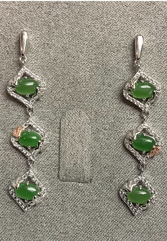 Clogau green jasper Ivy Leaves white topaz earrings silver rose gold RRP £330