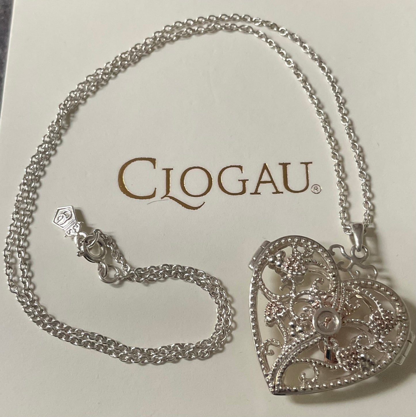 Clogau Kensington Key to My Heart Large locket pendant necklace 18” in silver and rose gold