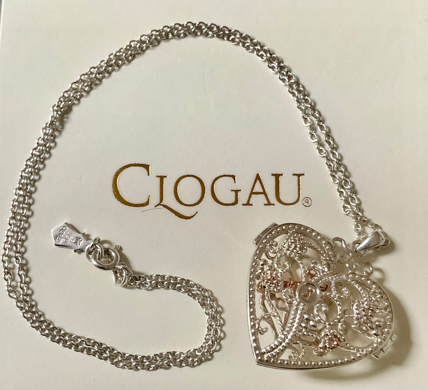 Clogau Kensington Key to My Heart Large locket pendant necklace 18” in silver and rose gold