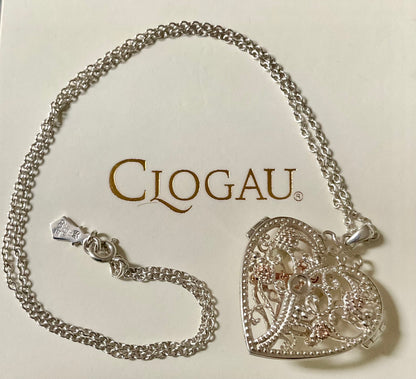 Clogau Kensington Key to My Heart Large locket pendant necklace 18” in silver and rose gold
