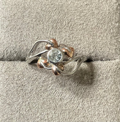 Clogau Love Vine Aquamarine ring size O in silver and rose gold