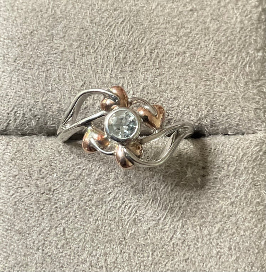 Clogau Love Vine Aquamarine ring size O in silver and rose gold