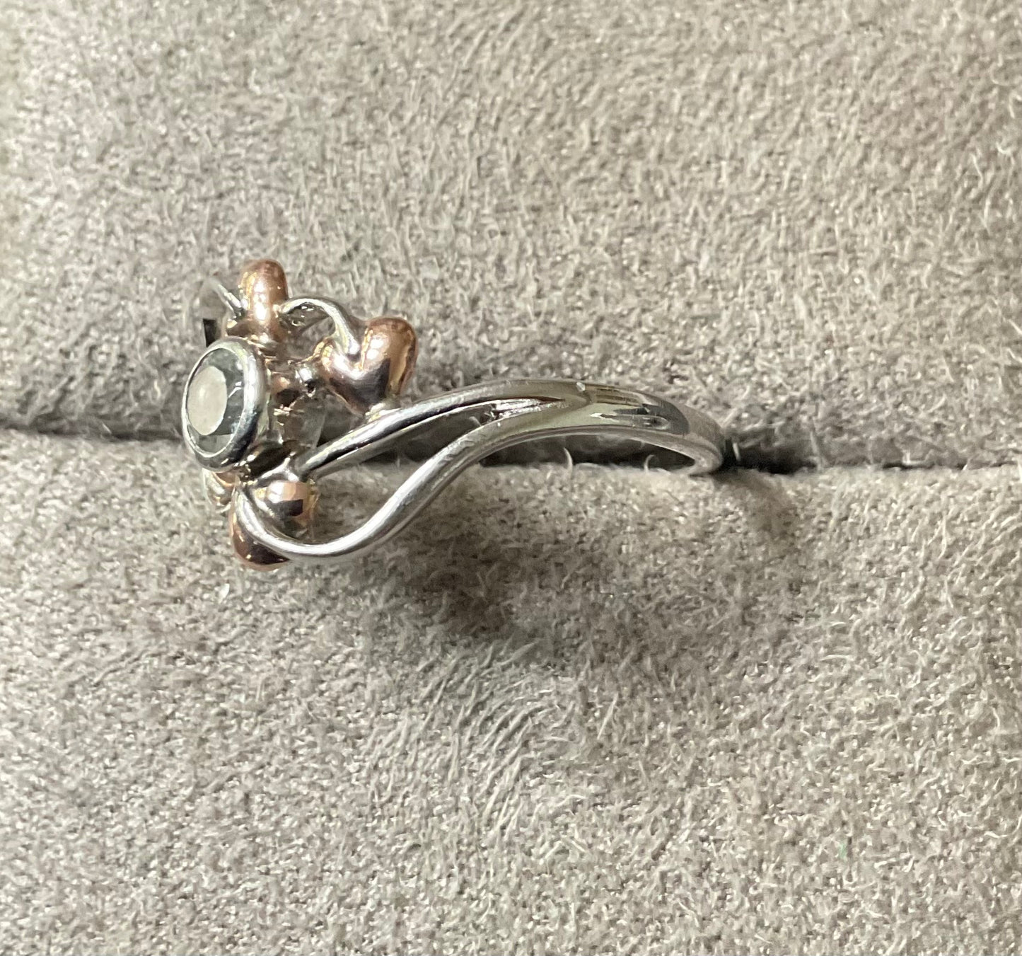 Clogau Love Vine Aquamarine ring size O in silver and rose gold