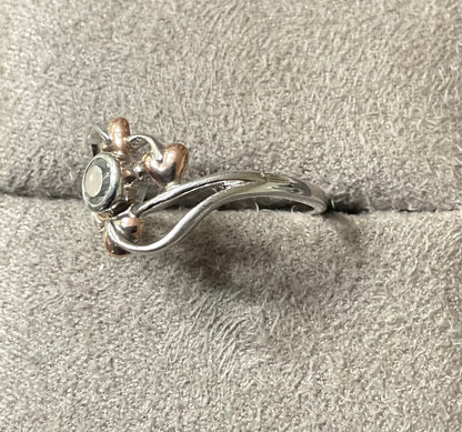 Clogau Love Vine Aquamarine ring size O in silver and rose gold