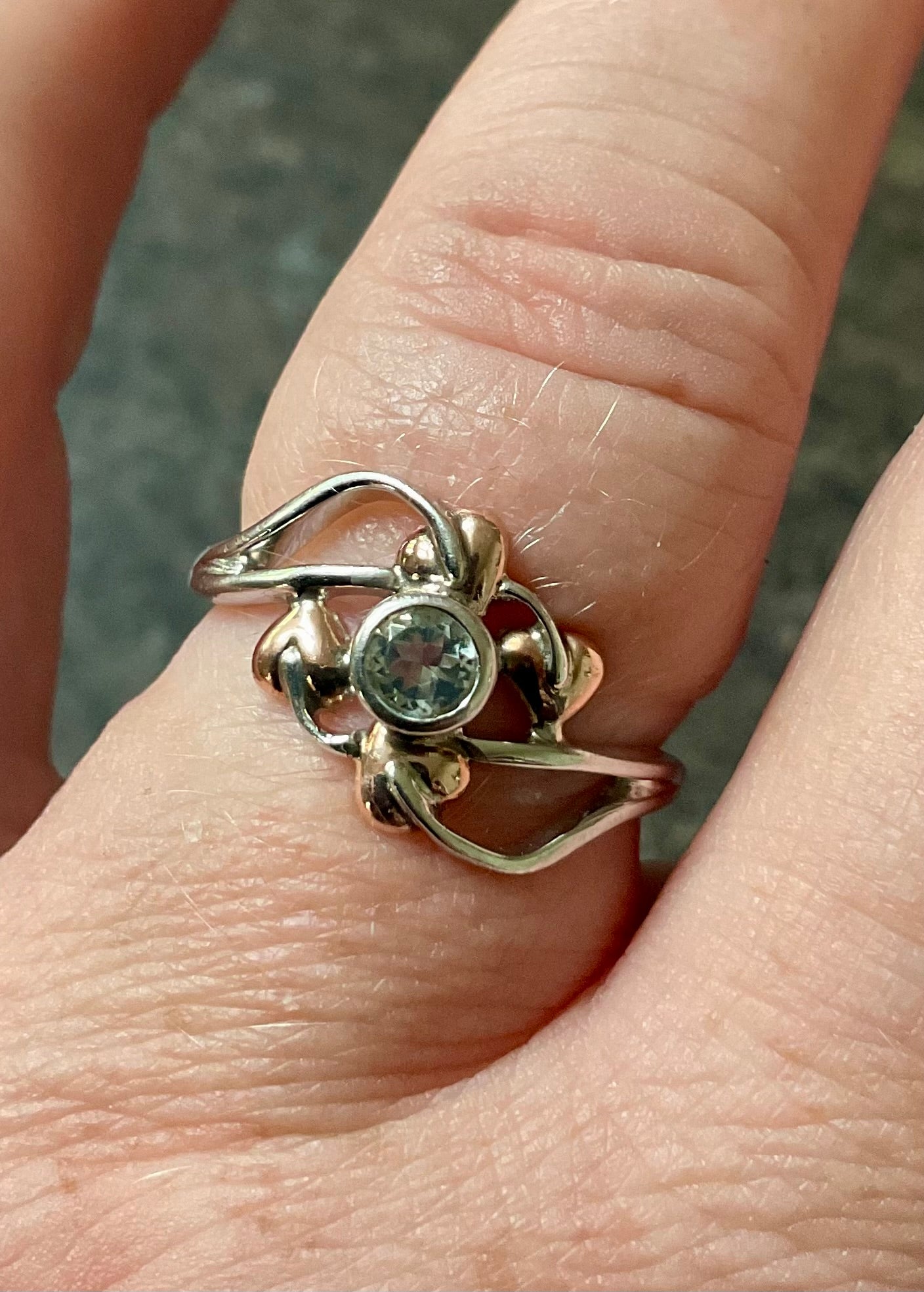 Clogau Love Vine Aquamarine ring size O in silver and rose gold