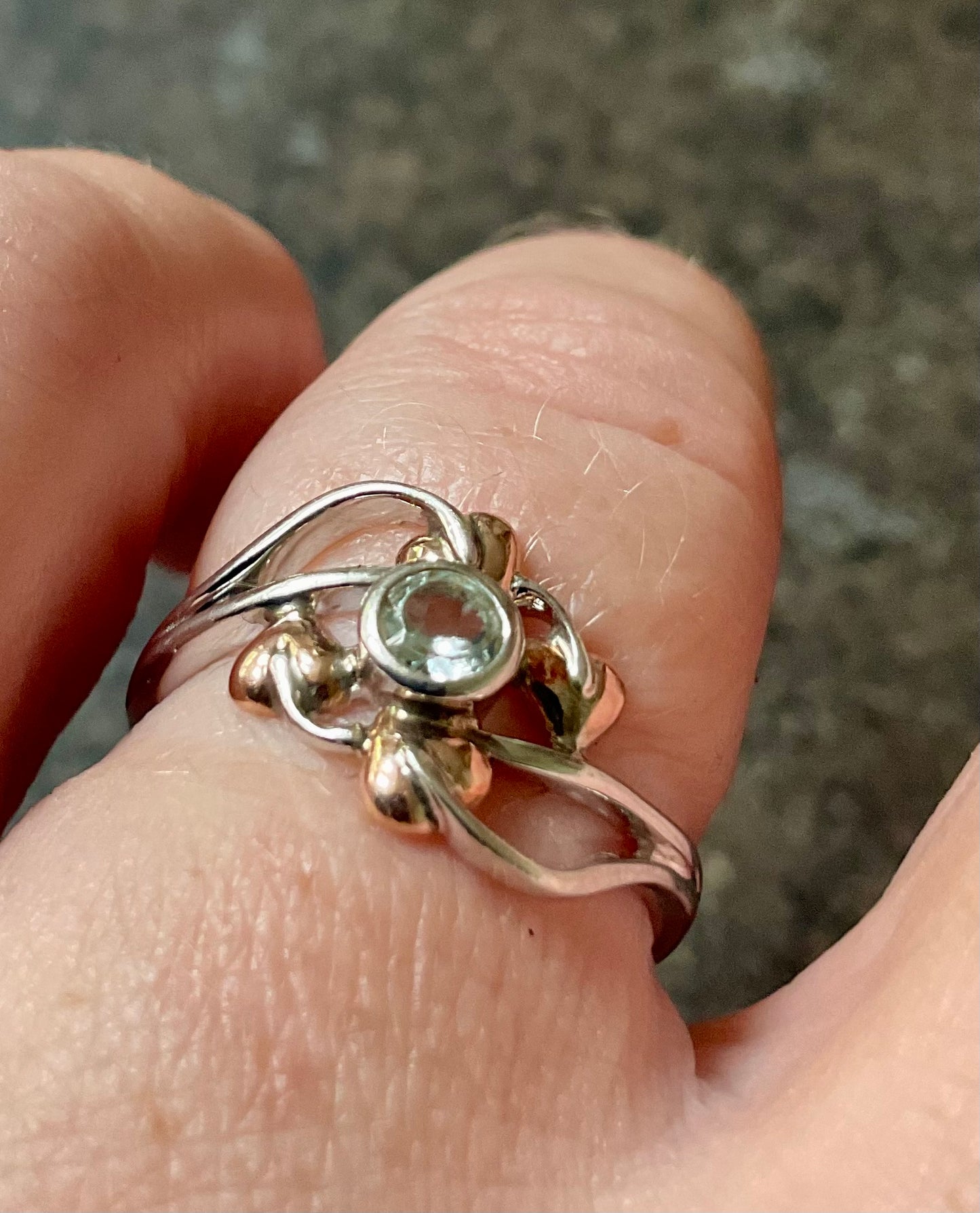 Clogau Love Vine Aquamarine ring size O in silver and rose gold