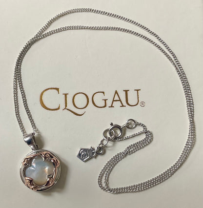 Clogau Tudor Court Mother of Pearl pendant 18” necklace in Silver and rose gold 18-22”