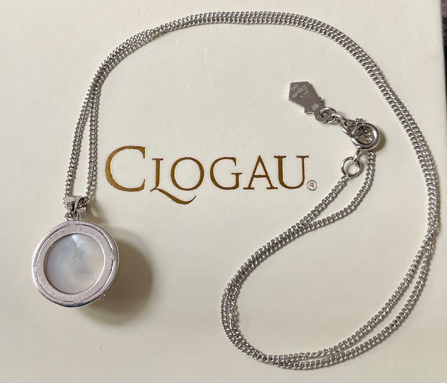 Clogau Tudor Court Mother of Pearl pendant 18” necklace in Silver and rose gold 18-22”