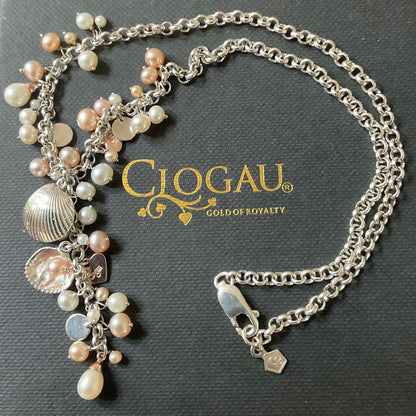 Clogau Beachcomber necklace peaches and cream pearl Y-necklace silver and rose gold 16”