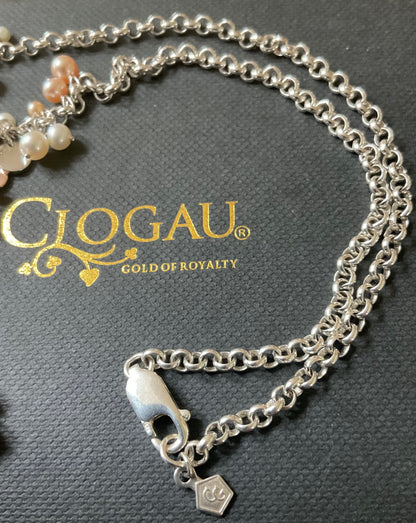 Clogau Beachcomber necklace peaches and cream pearl Y-necklace silver and rose gold 16”