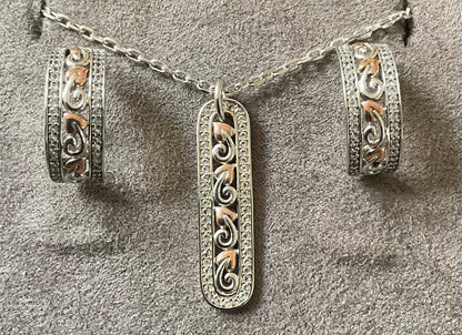 Clogau Tree of Life White Topaz Bar pendant 18-22” necklace in silver and rose gold