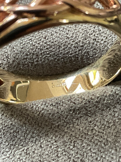 Clogau 9ct Blue Sapphire Lovers Weave Celtic ring size P yellow and rose gold