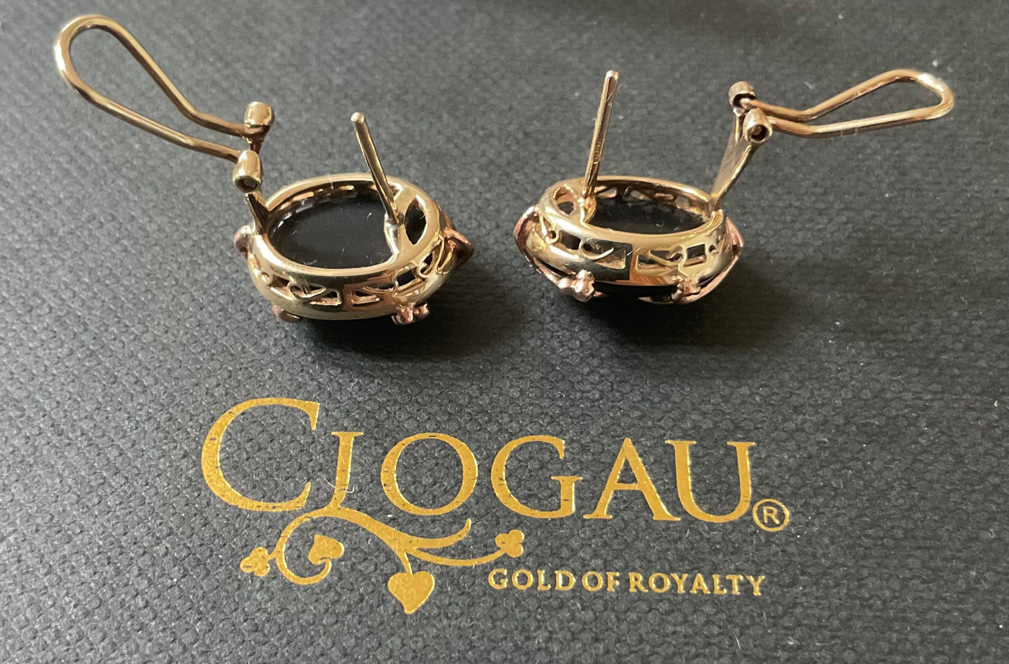 Clogau 9ct Oval Black Onyx Nightfall pierced earrings in yellow and rose gold