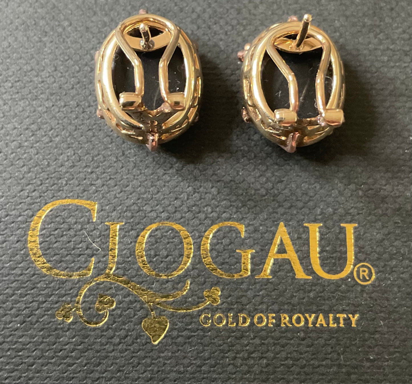 Clogau 9ct Oval Black Onyx Nightfall pierced earrings in yellow and rose gold