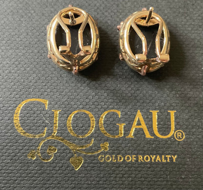 Clogau 9ct Oval Black Onyx Nightfall pierced earrings in yellow and rose gold