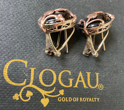 Clogau 9ct Oval Black Onyx Nightfall pierced earrings in yellow and rose gold