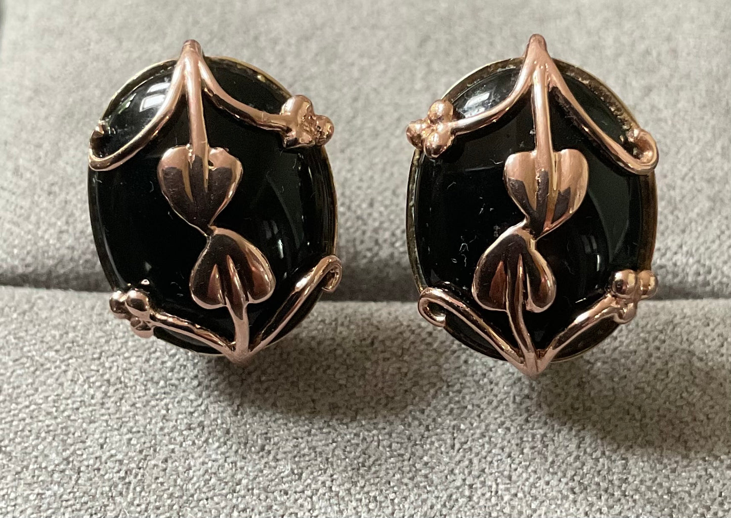 Clogau 9ct Oval Black Onyx Nightfall pierced earrings in yellow and rose gold