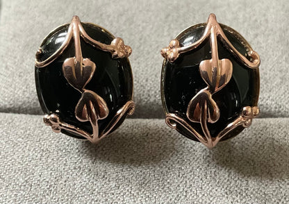 Clogau 9ct Oval Black Onyx Nightfall pierced earrings in yellow and rose gold